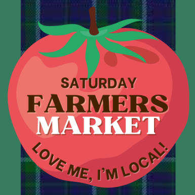 Saturday Farmers Market logo with tagline "love me, I'm local!"